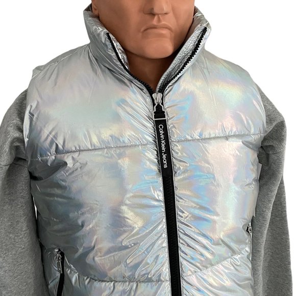 đź’–MEGA SALEđź’–Calvin Klein Men's CJCV7010 IRD Puffer Silver Sleeveless Zipper - Picture 4 of 15